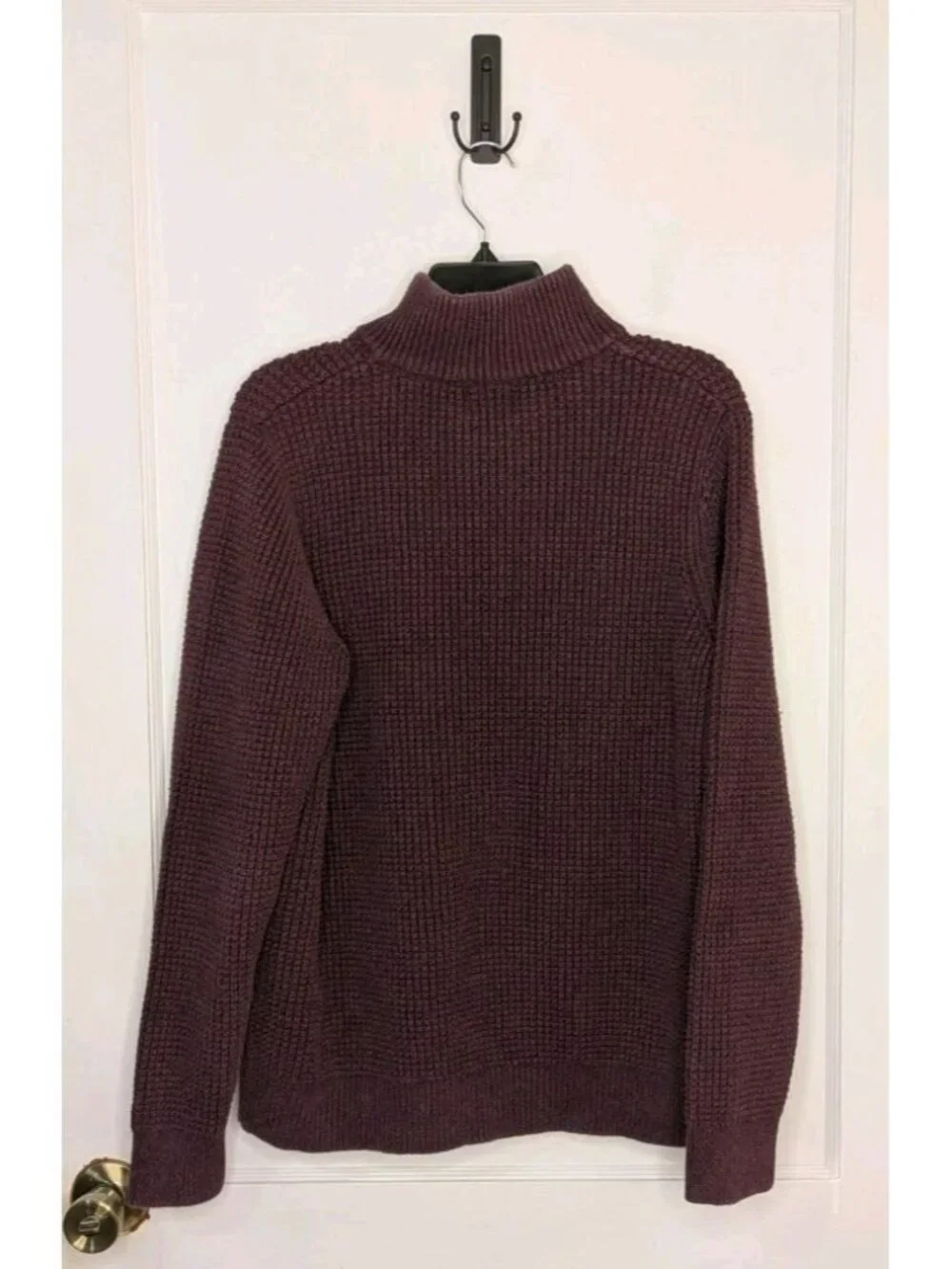 LL Bean Men's Burgundy Organic Cotton Full Zip Waffle Knit Cardigan Sweater LG
